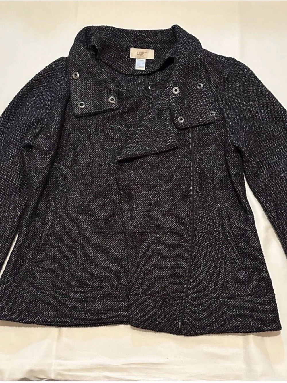 LOFT Black Flecked Knit Moto-Style Jacket